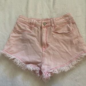 SHEIN Pink High Waist Frayed Hem Shorts